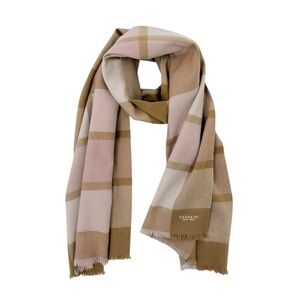 Coach Wool Plaid Scarf in Caramel Chalk Blush Colour
